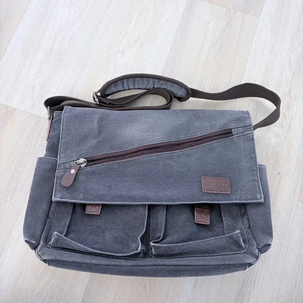 RAUUD Canvas Messenger Bag Charcoal Gray Laptop Crossbody Shoulder Bag